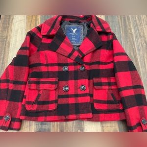Womens American Eagle Ae Wool Pea Coat
Plaid Red